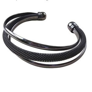 Lia Sophia Deep Grayish Black Triple Band Cuff Bracelet